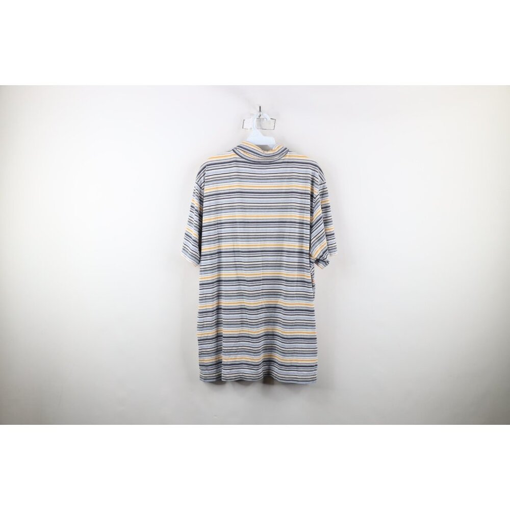 Vintage Express Mens XL Distressed Rainbow Striped Knit Collared Polo Shirt - Picture 9 of 11